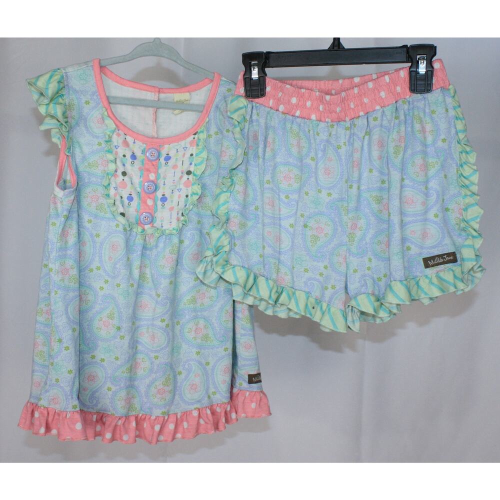 Matilda Jane Aqua Paisley Pajama Lounge Set Nightgown Shorts Girls 10